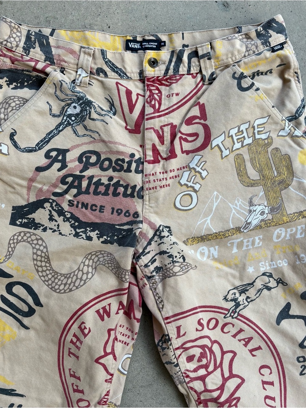 Vans Drill Chore Carpenter Pants Men's 36 All Over Print Tan Loose Fit - Picture 3 of 10